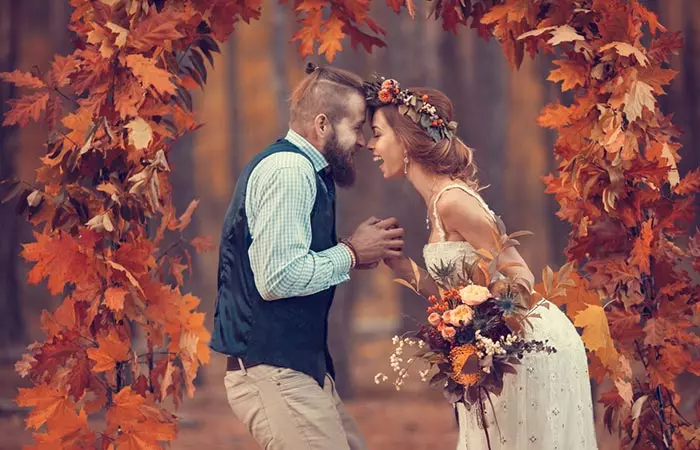 Couple having a fun wedding ceremony