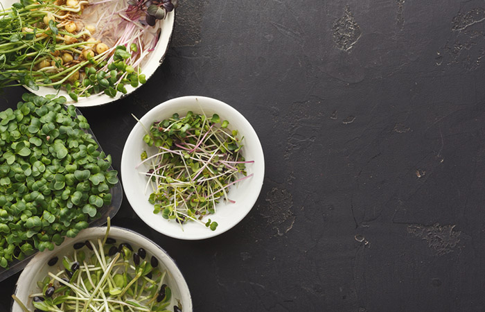 Bowls of microgreen and sprouts 