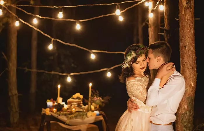 Couple having a beautiful simple wedding ceremony