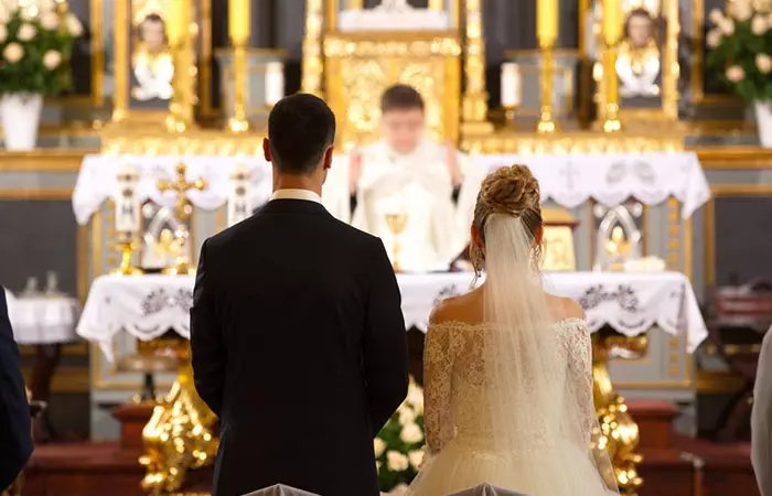 Couple having a traditional wedding ceremony