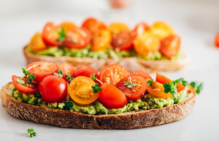Sourdough toast with avocado and cherry tomatoes