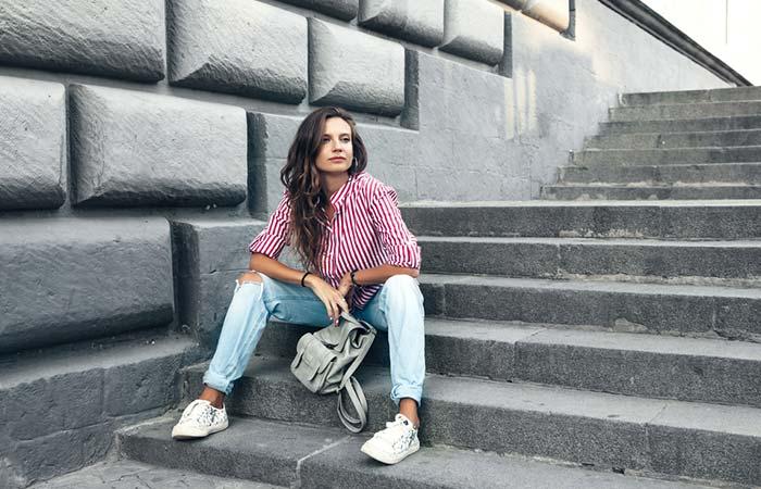 Beautiful plus size summer outfit. Ripped Jean capris, white shirt