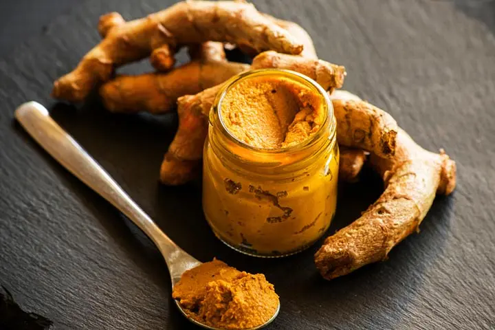 A turmeric paste kept in a jar