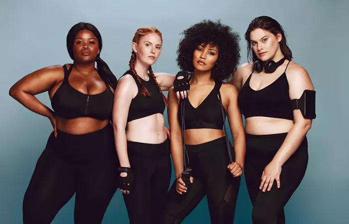 Diverse models with different body types and skin tones
