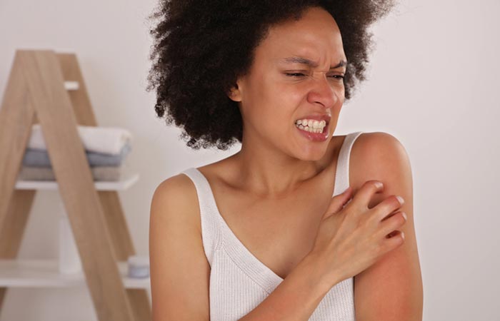 Woman experiencing allergic reaction due to okra water