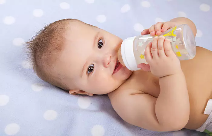 Baby drinking donkey milk