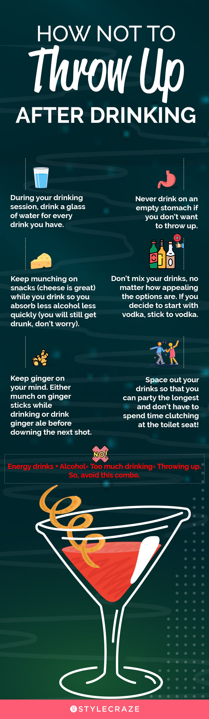 how not to throw up after drinking (infographic)