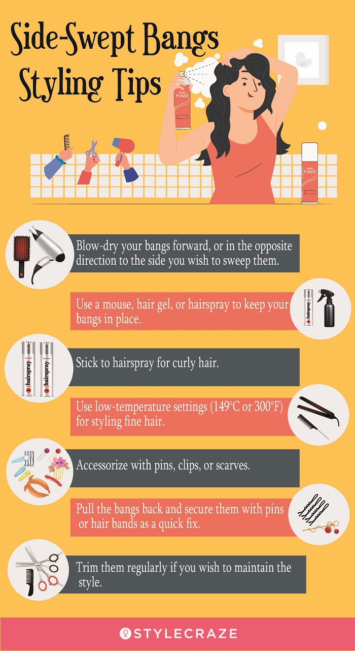 side-swept bangs styling tips (infographic)