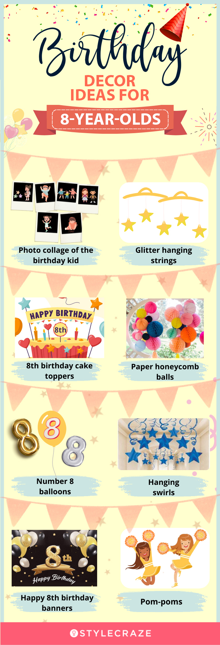 birthday decor ideas for 8 year olds (infographic)