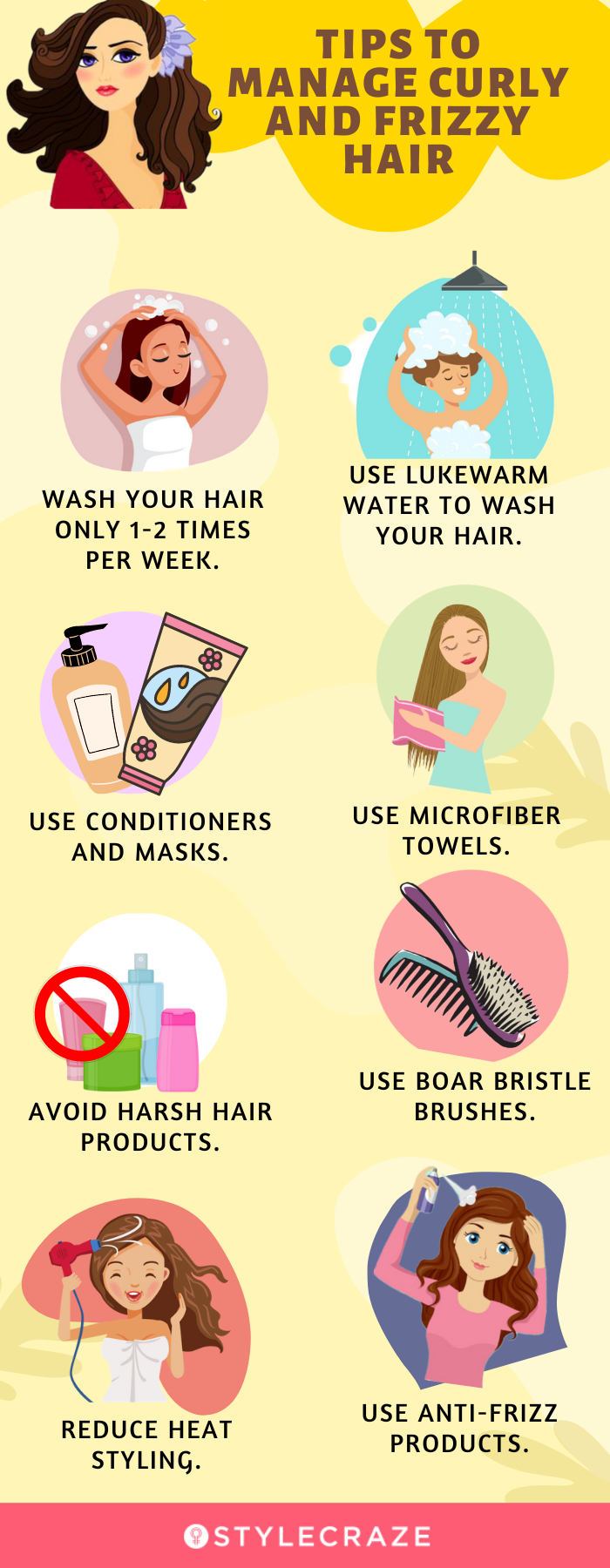 tips to manage curly and frizzy hair (infographic)