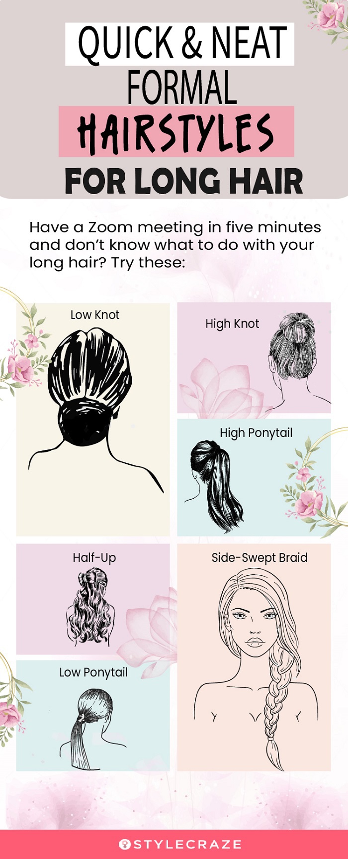 quick and neat formal hairstyles for long hair (infographic)