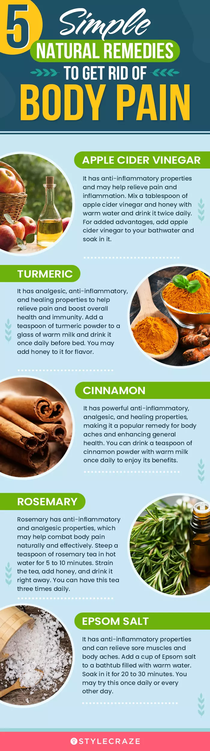5 simple natural remedies to get rid of body pain (infographic)