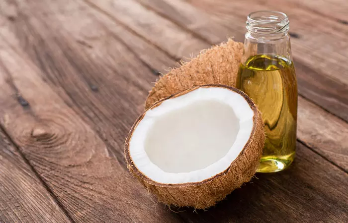 Coconut oil in a glass bottle