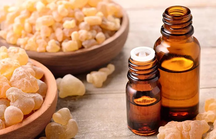 Frankincense essential oils in bottles as a remedy for eye floaters
