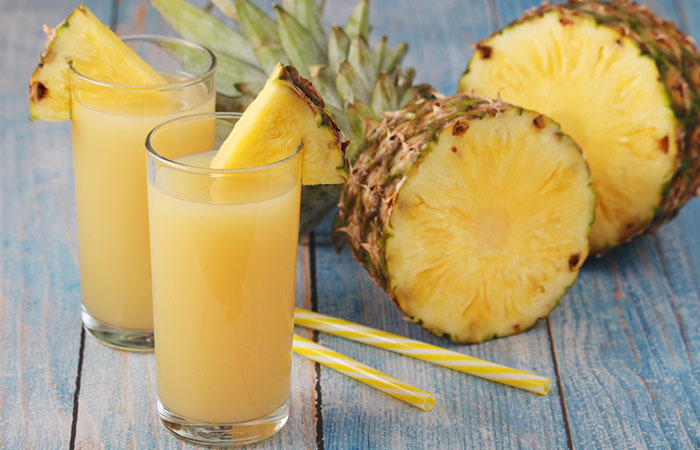 Fresh pineapple juice on the table.