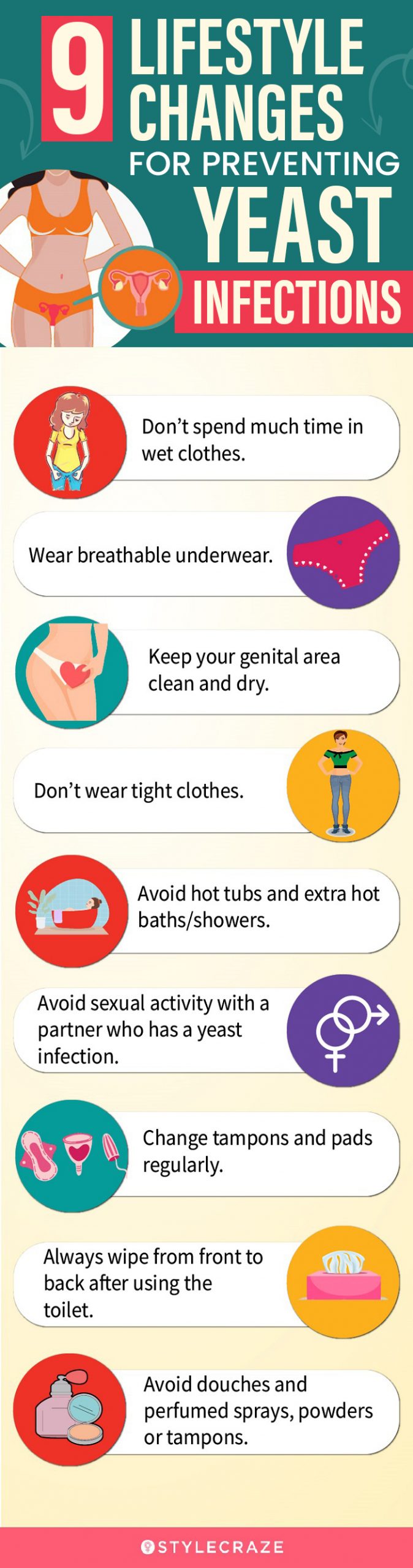 lifestyle changes for preventing yeast infections (infographic)