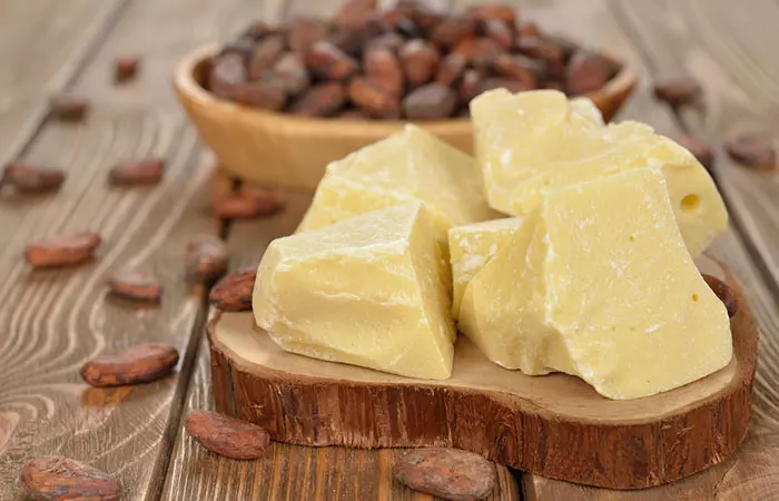 Natural cocoa butter as a home remedy to treat white stretch marks.