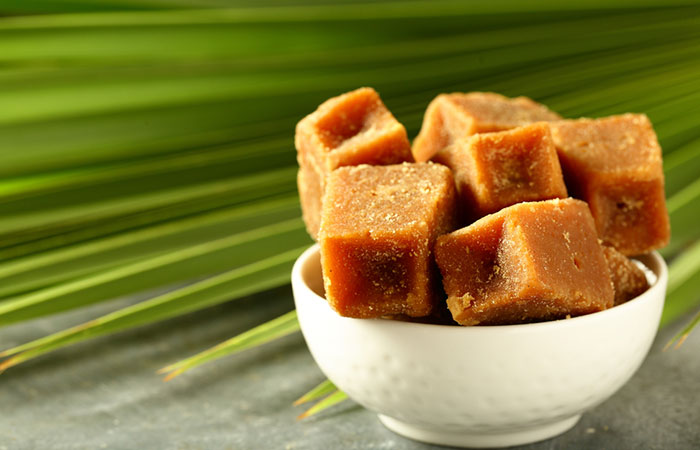 Palm jaggery in a bowl