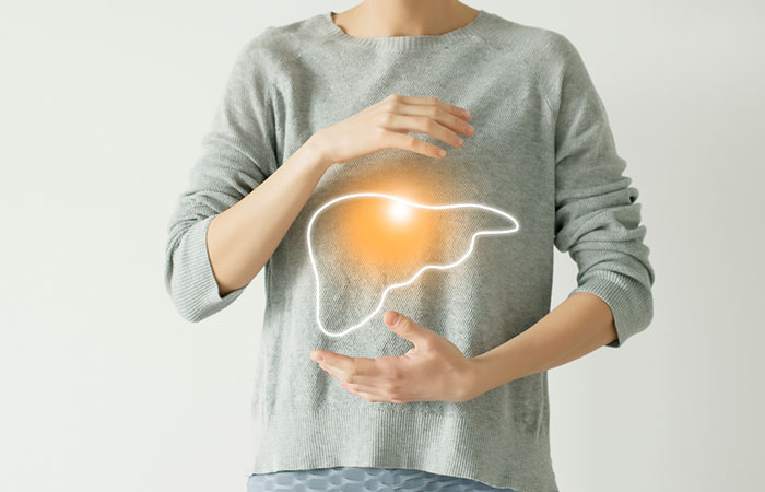 Person with highlighted liver