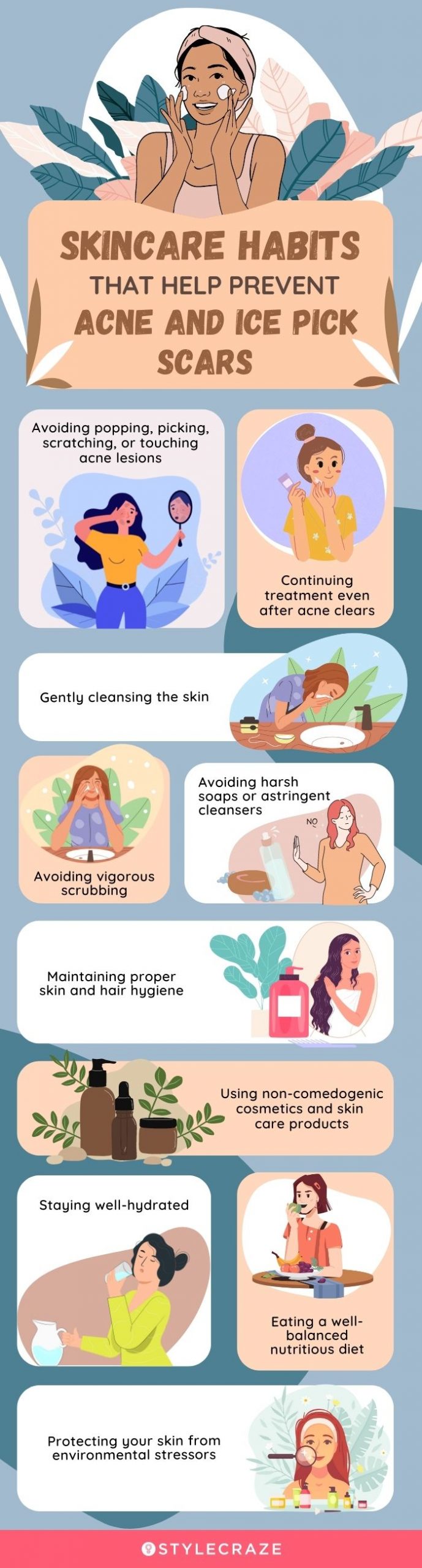 skincare habits that help prevent acne and ice pick scars (infographic)