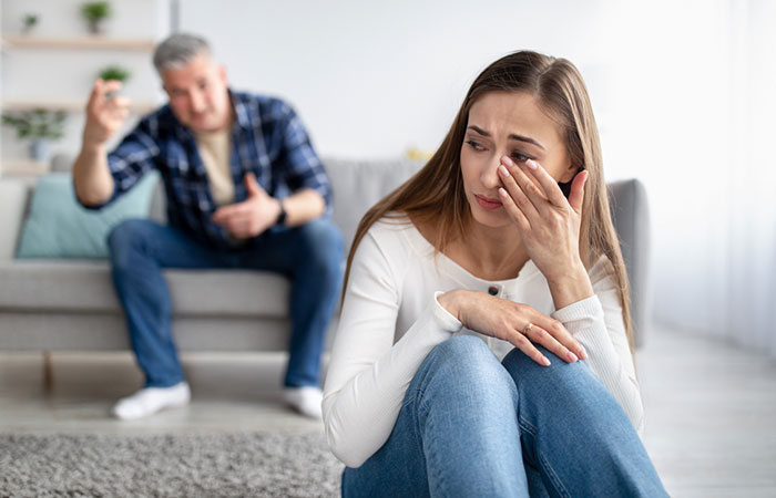 Unhappy woman upset in a relationship with narcissist man