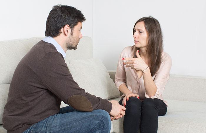 Woman asking questions to her ex in order to get back together.
