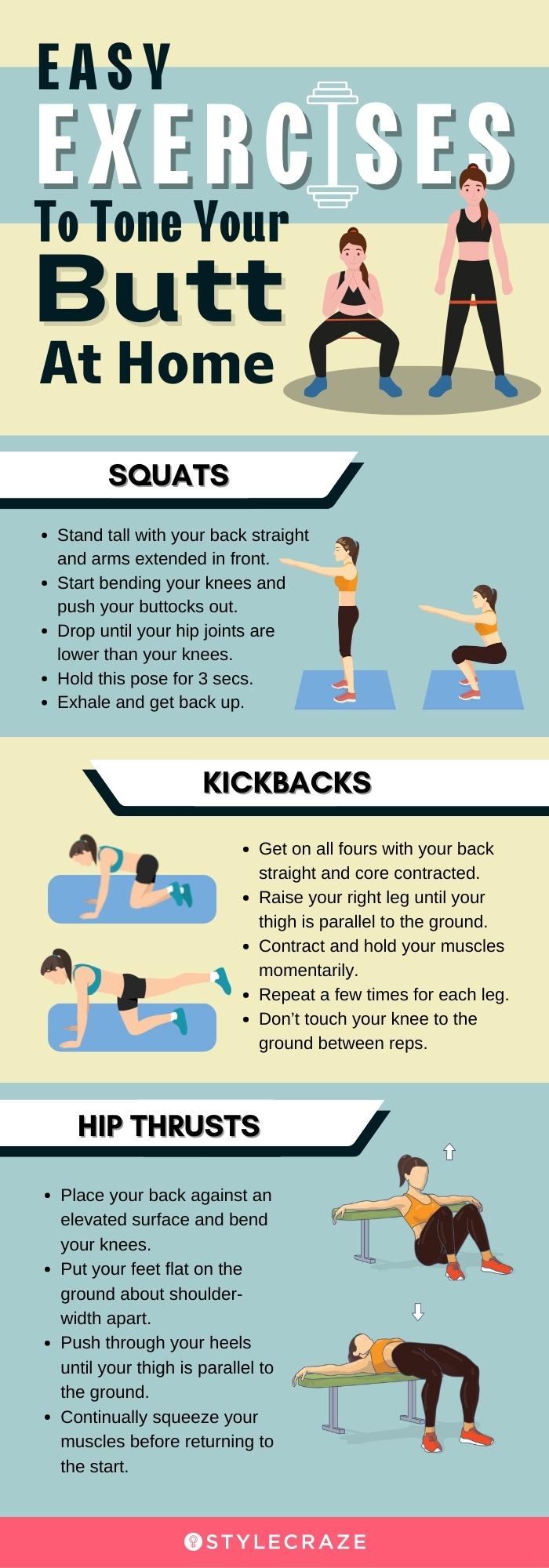 easy exercises to tone your butt at home (infographic)