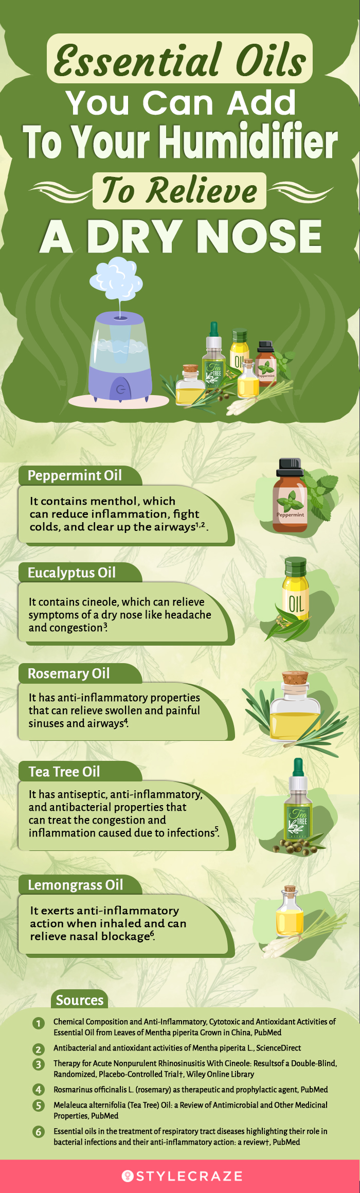 essential oils you can add to your humidifier to relieve a dry nose (infographic)