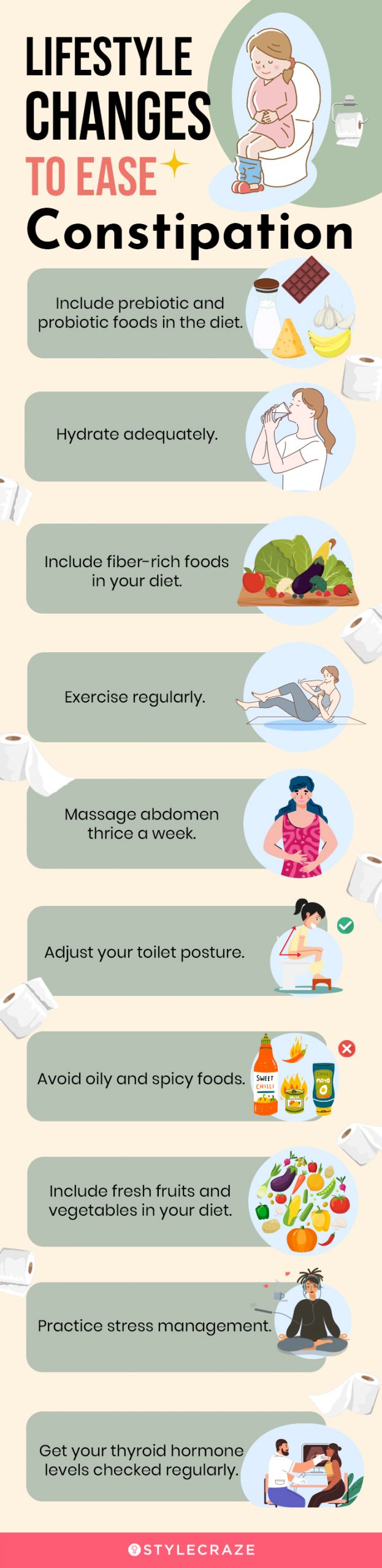 lifestyle changes to ease constipation (infographic)