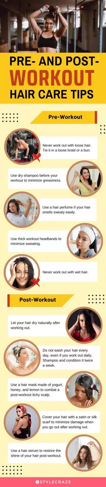 pre and post workout hair care tips (infographic)