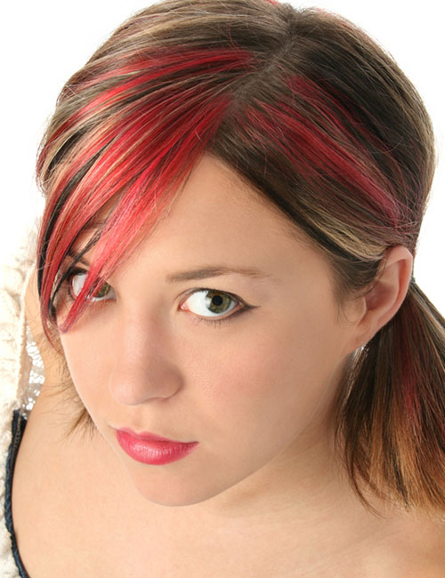 Rouge red and blonde highlights for brown hair