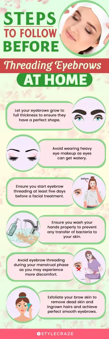 steps to follow before threading eyebrows at home (infographic)