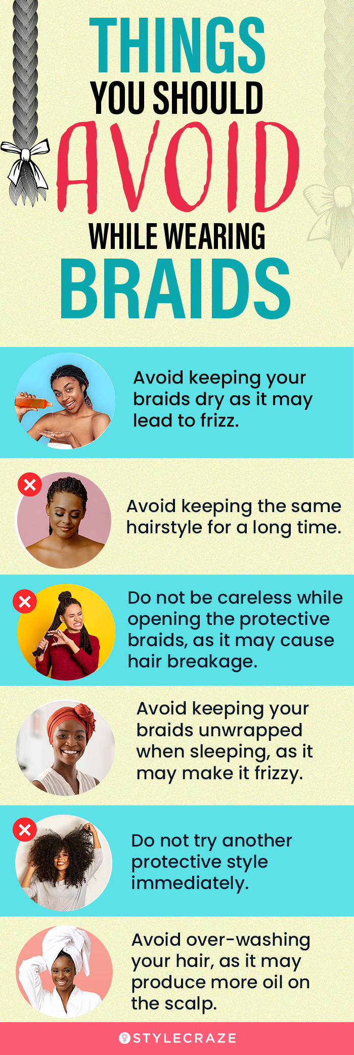 things you should avoid doing while wearing braids (infographic)