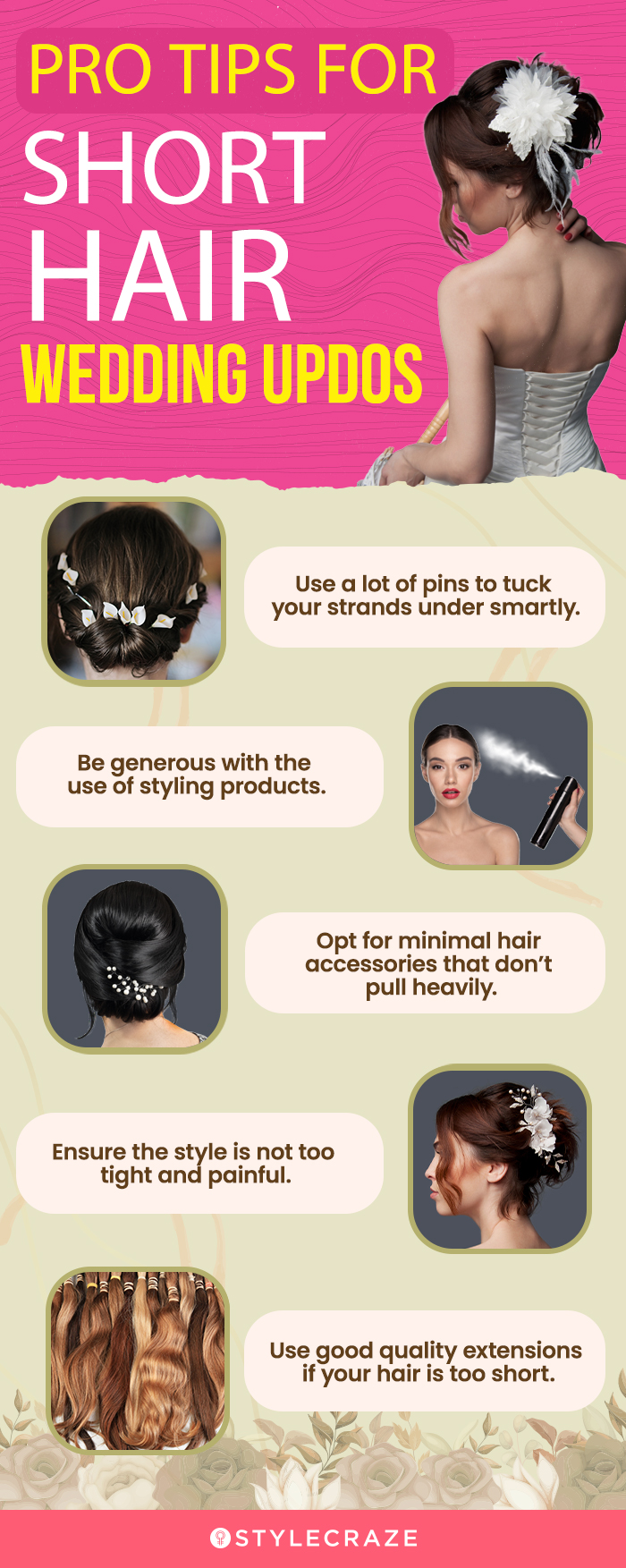 pro tips for short hair wedding updos (infographic)