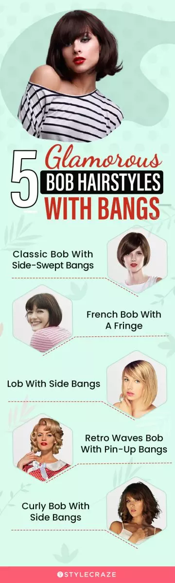5 glamorous bob hairstyles with bangs (infographic)