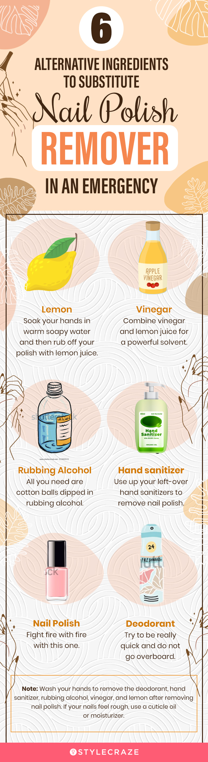 6 alternative ingredients to substitute nail polish remover in an emergency (infographic)