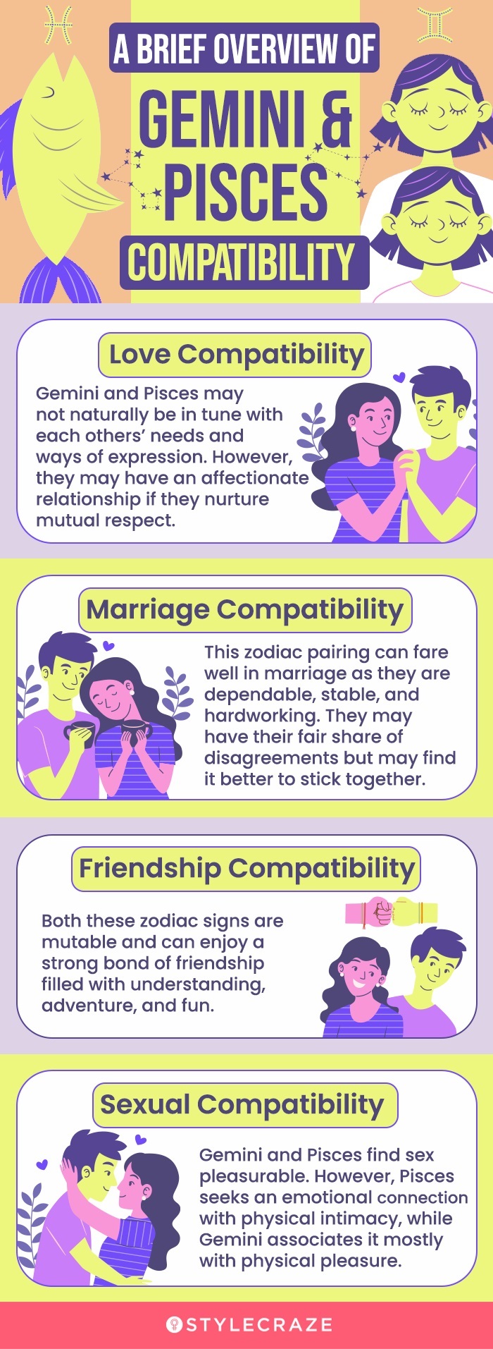 a brief overview of gemini and pisces compatibility (infographic)