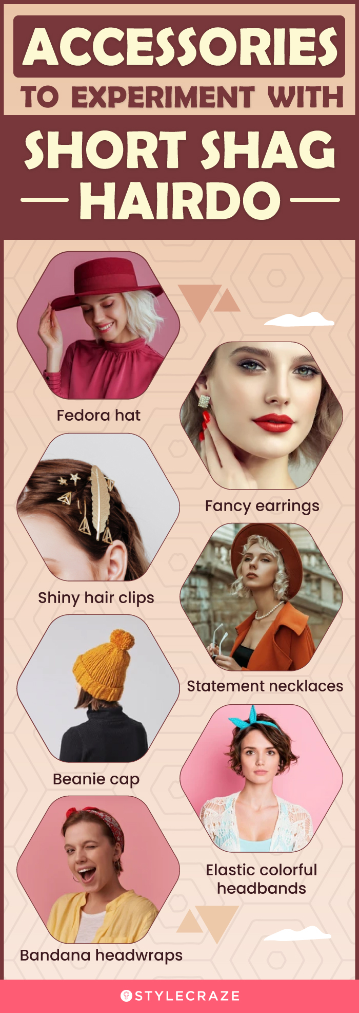 accessories to experiment with short shag hairdo (infographic)