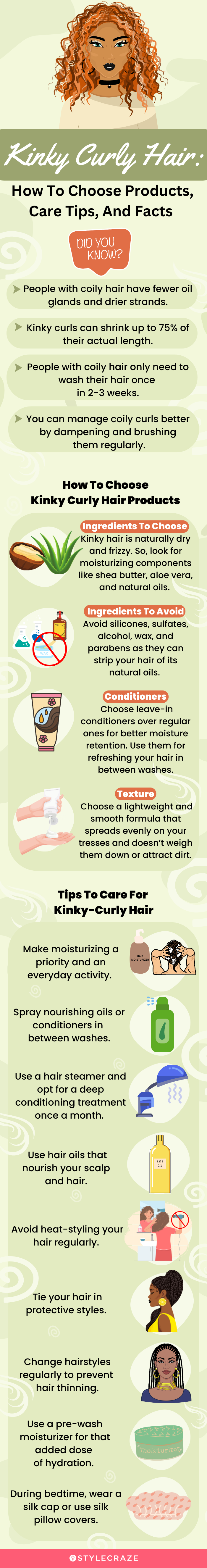 Kinky Curly Hair: How To Choose Products, Care Tips, And Facts (infographic)