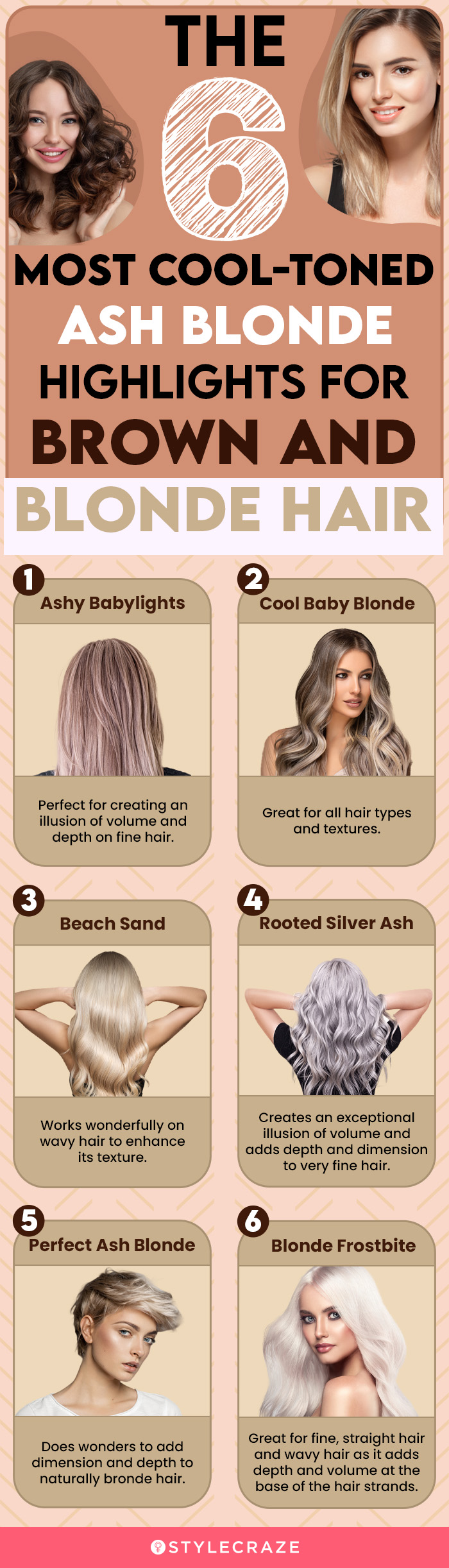 The 6 Most Cool-Toned Ash Blonde Highlights For Brown And Blonde Hair (infographic)