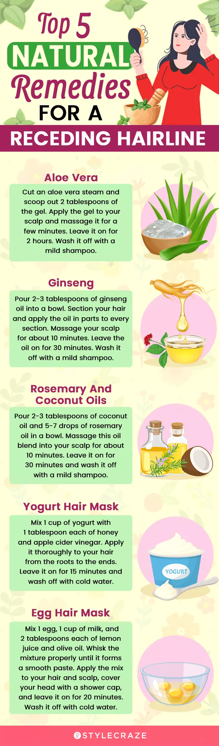 top 5 natural remedies for a receding hairline (infographic)