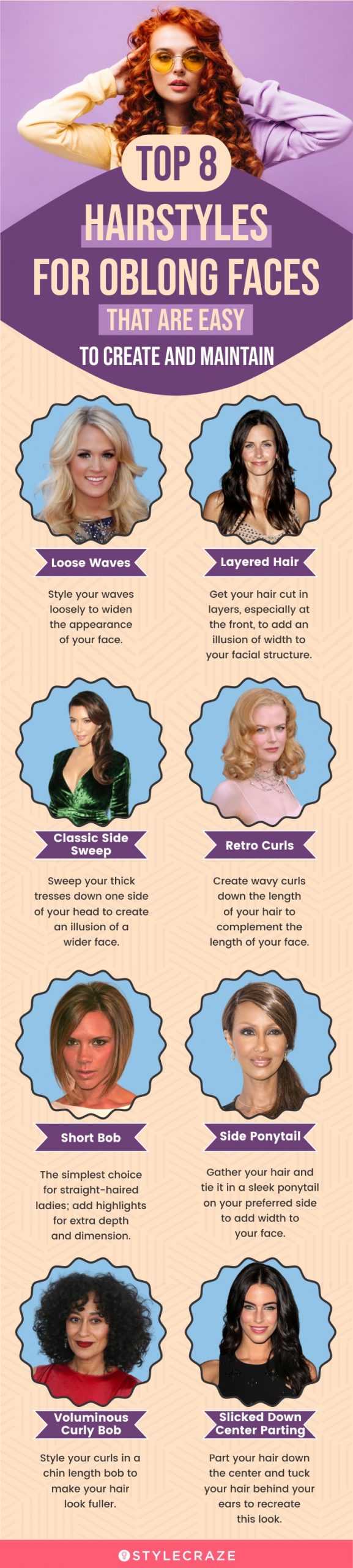 top 8 hairstyles for oblong faces that are easy to create and maintain (infographic)