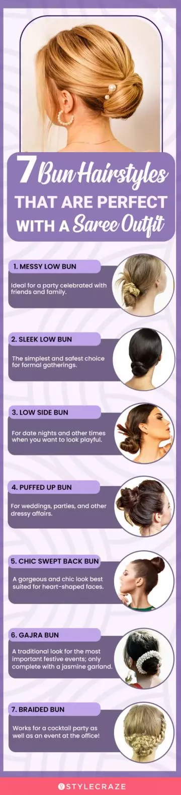 7 Bun Hairstyles That Are Perfect With A Saree Outfit (infographic)