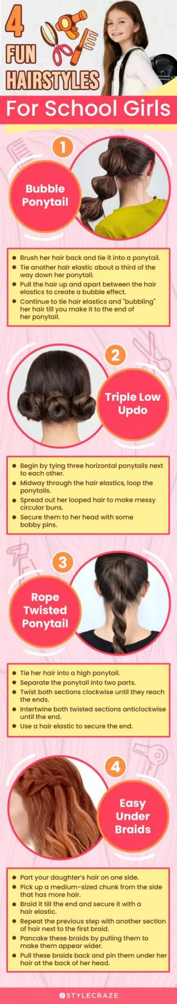 4 fun hairstyles for school girls (infographic)