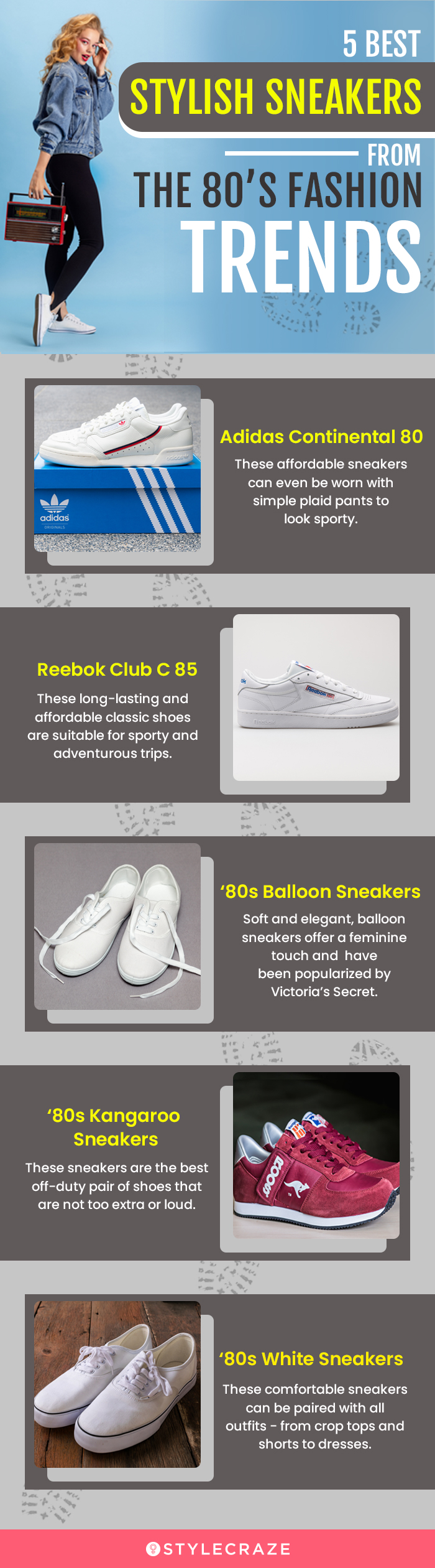 best 5 stylish sneakers from the 80s fashion trends (infographic)
