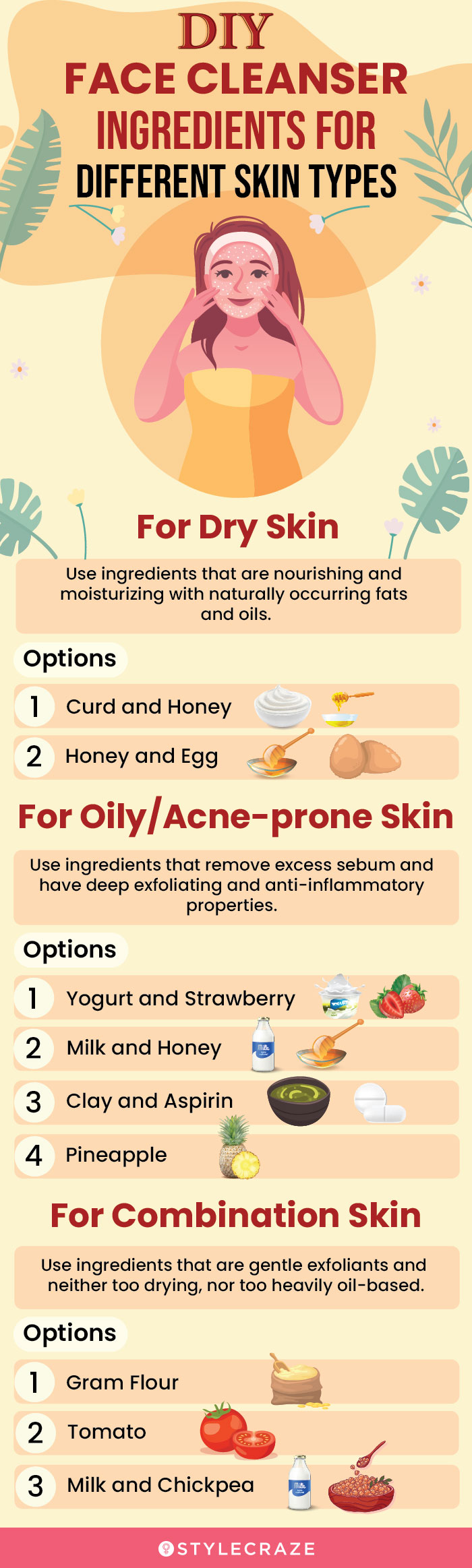 diy face cleanser ingredients for different skin types (infographic)