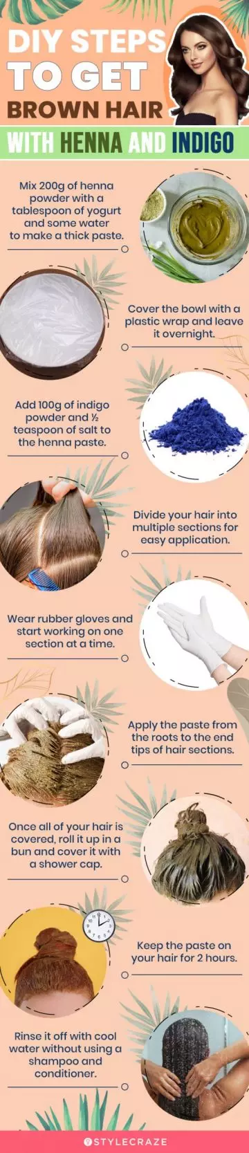 diy steps to get brown hair with henna and indigo (infographic)