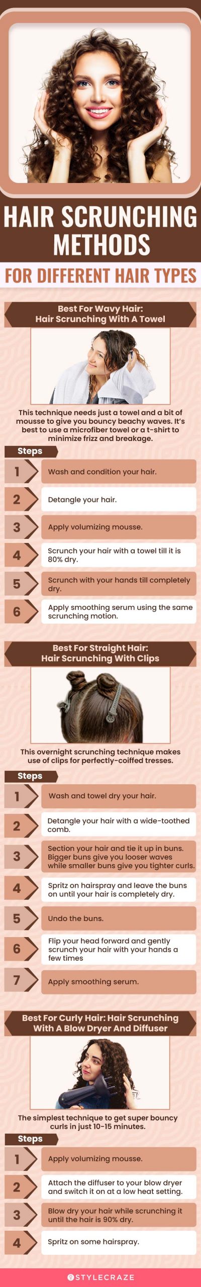 hair scrunching methods for different hair types (infographic)