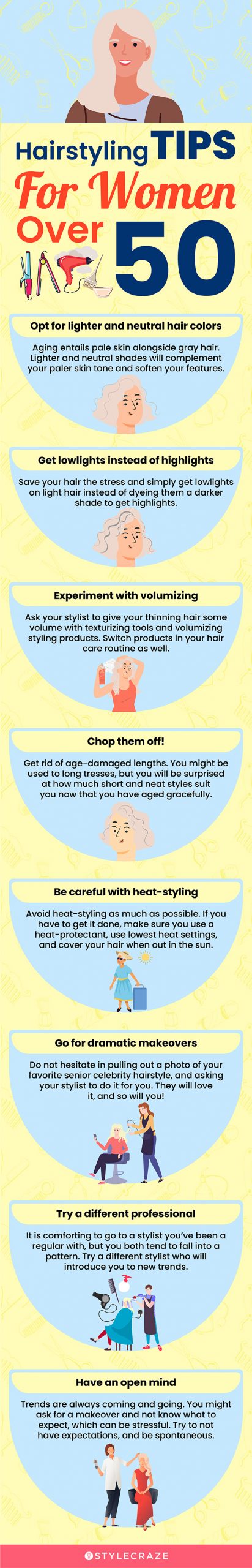 hairstyling tips for women over 50 (infographic)