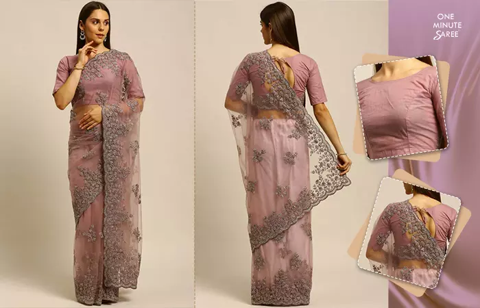 Priyanka Light Purple Embroidered Net Saree